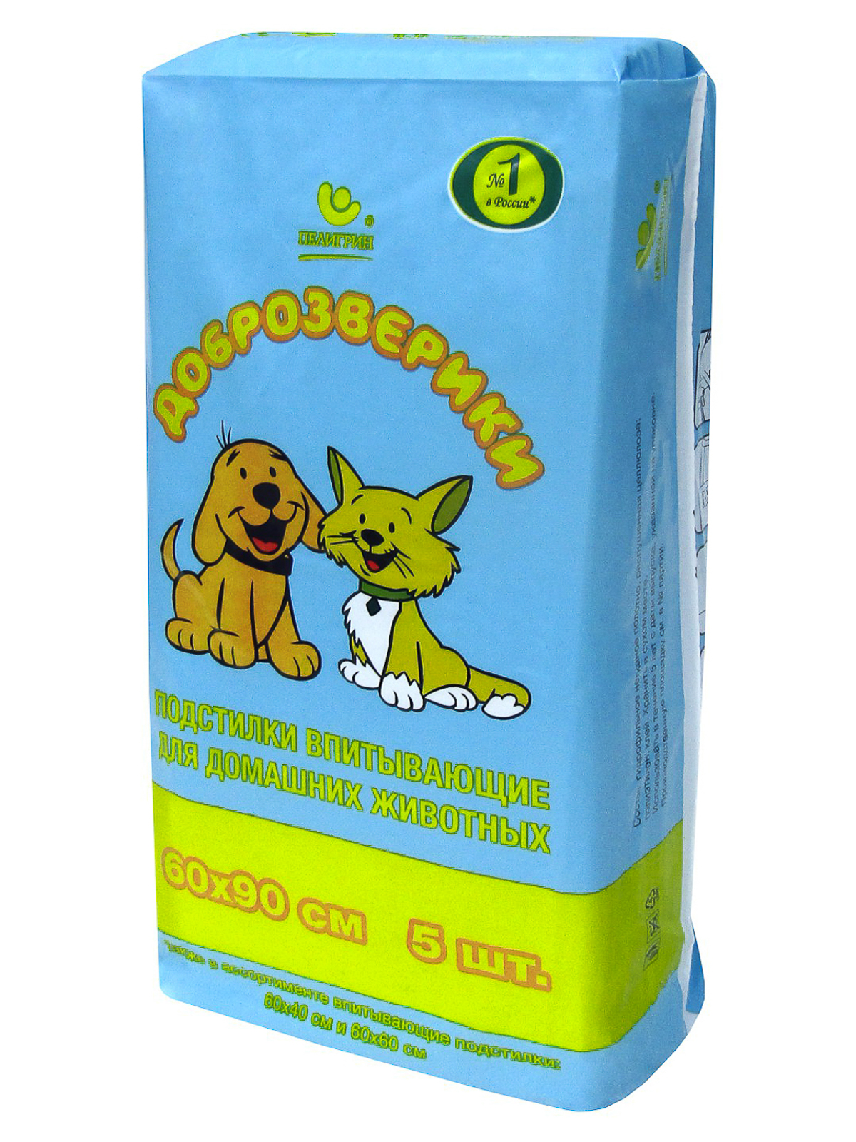 Доброзверики подстилки для животных "Экономичная упаковка" 60х90, 5 шт.