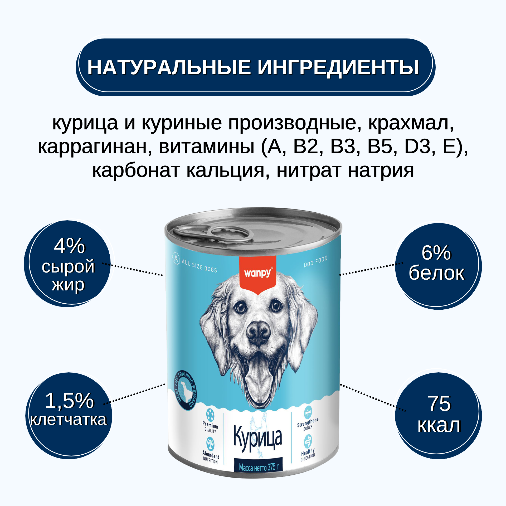 Wanpy Dog Консервы для собак из курицы, 375 г