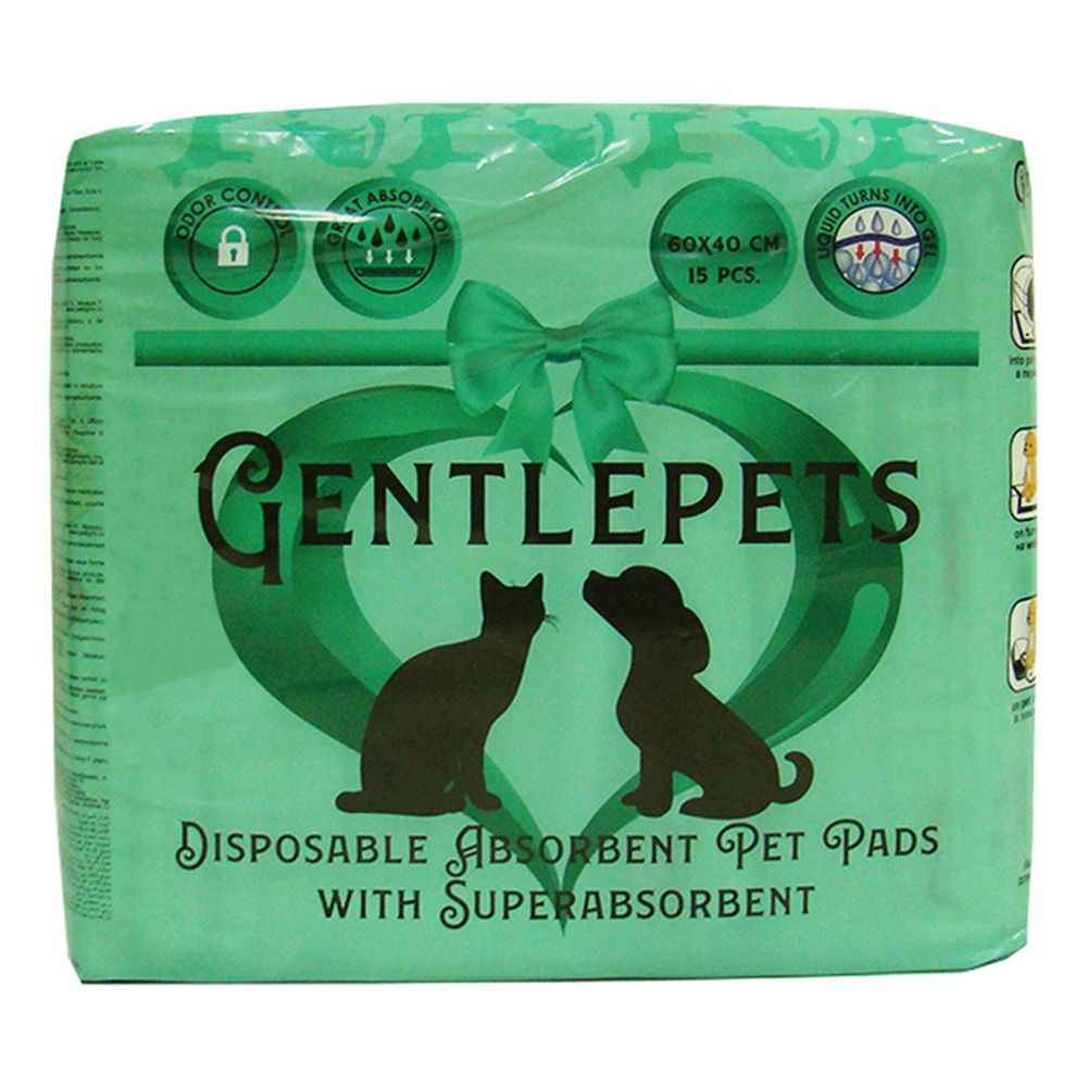 Подстилки впитывающие одноразовые для животных с суперабсорбентом "Gentlepets", 60х40см, 15шт.