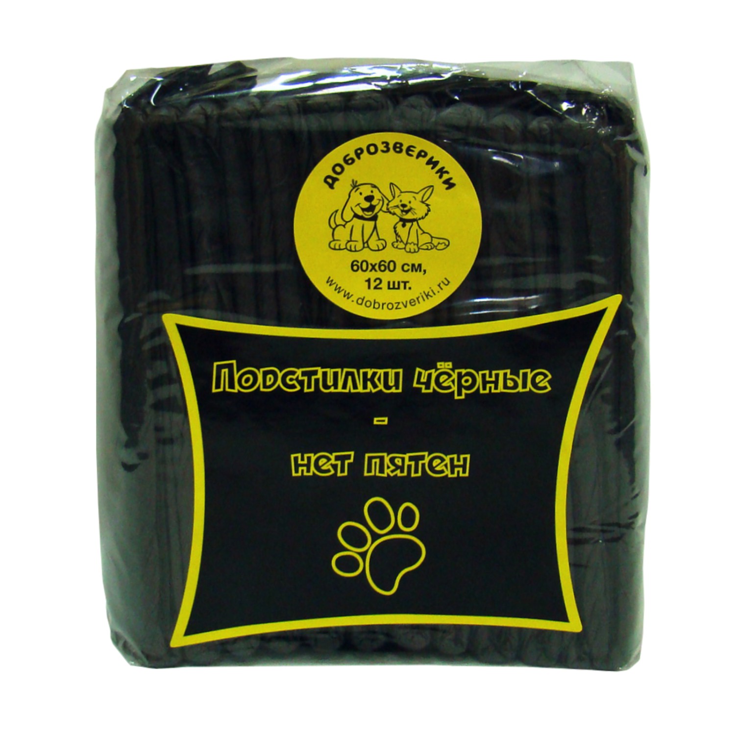 Подстилки впитывающие одноразовые для животных с суперабсорбентом "Доброзверики" 60х60 см, 12 шт.