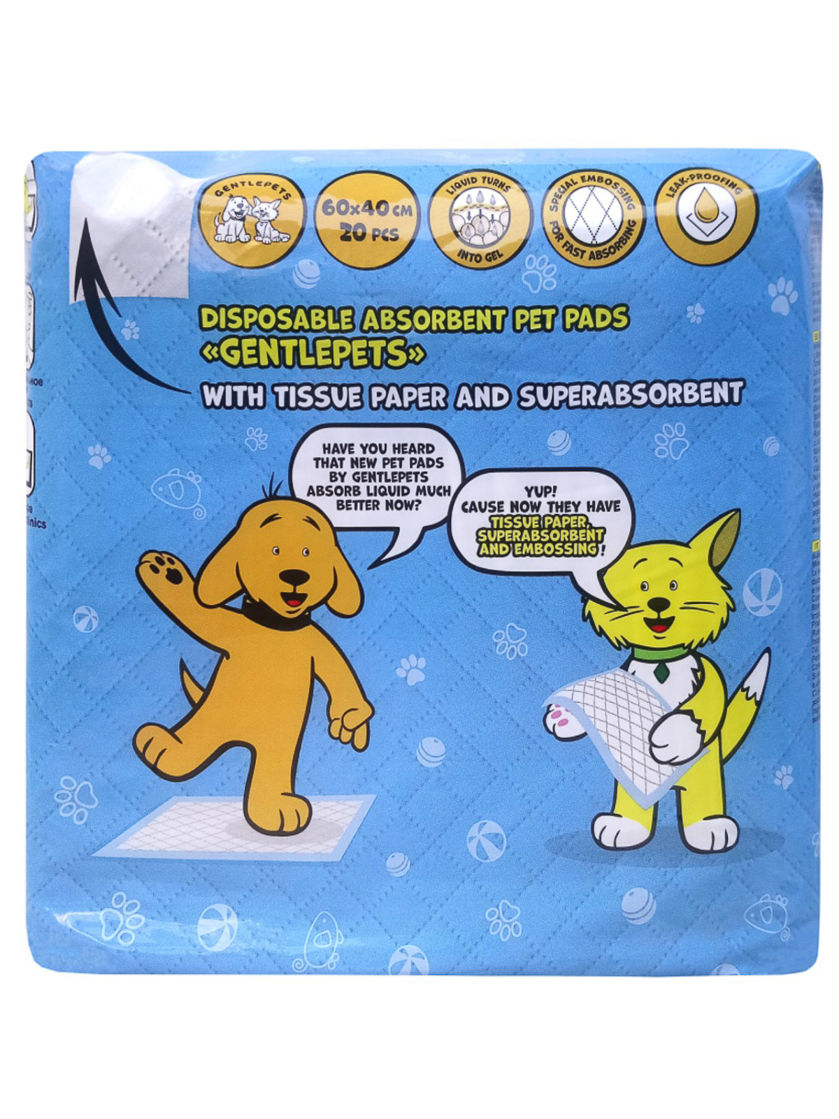 Доброзверики подстилки впитывающие для животных с бумагой тиссью и суперабсорбентом 60х40 см, 20 шт